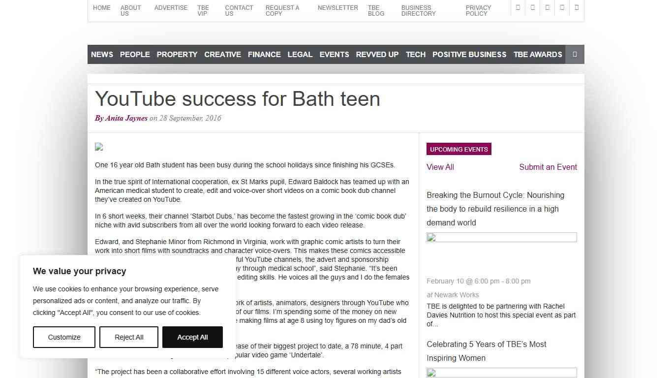 YouTube success for Bath teen - The Business Exchange - Bath and Somerset